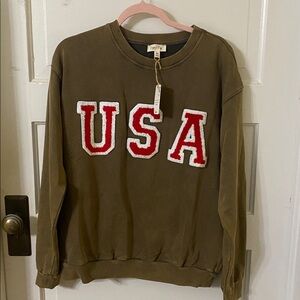 Sage + Fig Cozy Green USA Sweatshirt